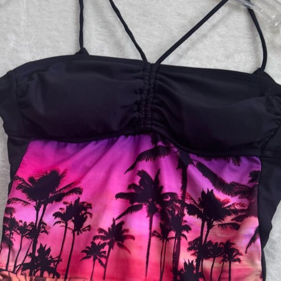 Ocean Pacific OP Vintage Palm Trees Beach Print Neon Halter Pads Bra Swim Suit L - Picture 8 of 16